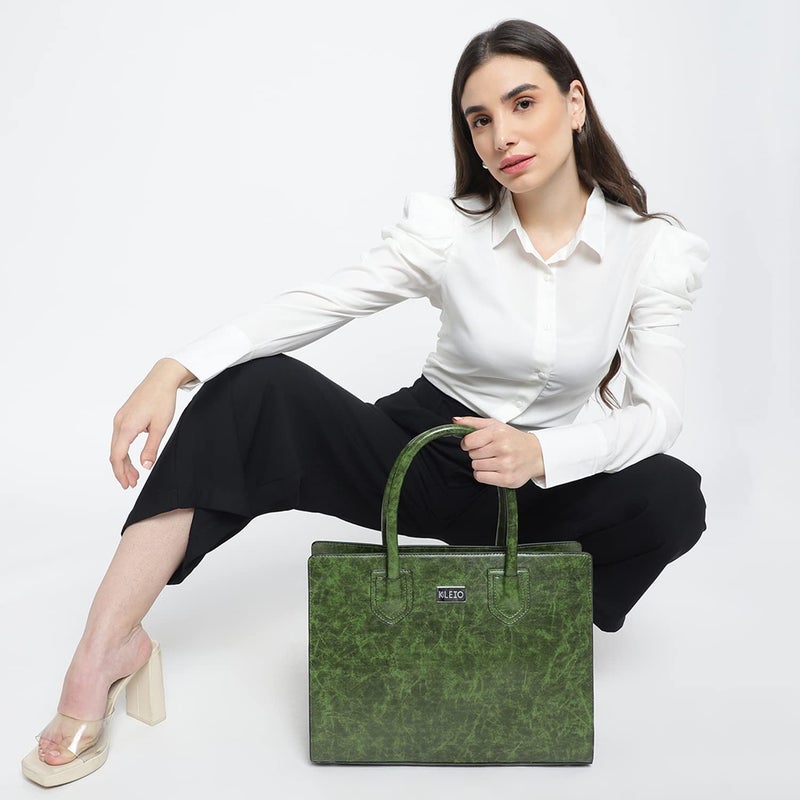 KLEIO Olive Green PU Leather Tote Bag with Zip Closure for Women - Image 3